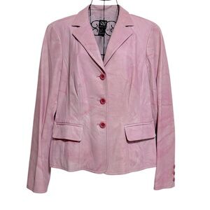 Worth Women's Pink Genuine Leather Jacket Blazer Tie Dye Pattern, Size 12